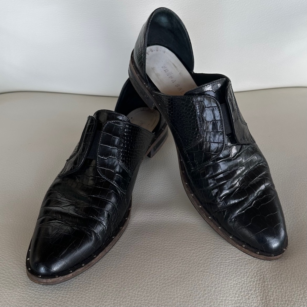 Freda Salvador Black Croc-Embossed Leather Loafers